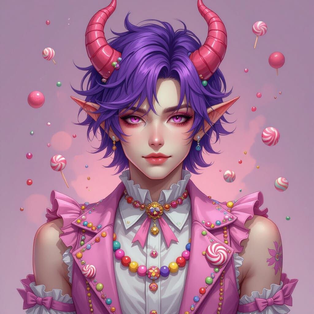 Candy Demon with Purple Hair in Surrealist Style