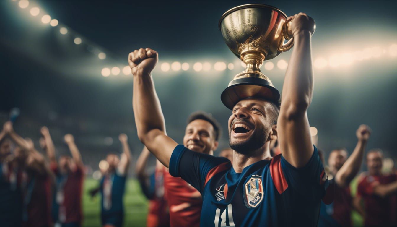 Soccer Captain Celebrates Victory with Jules Rimet Cup