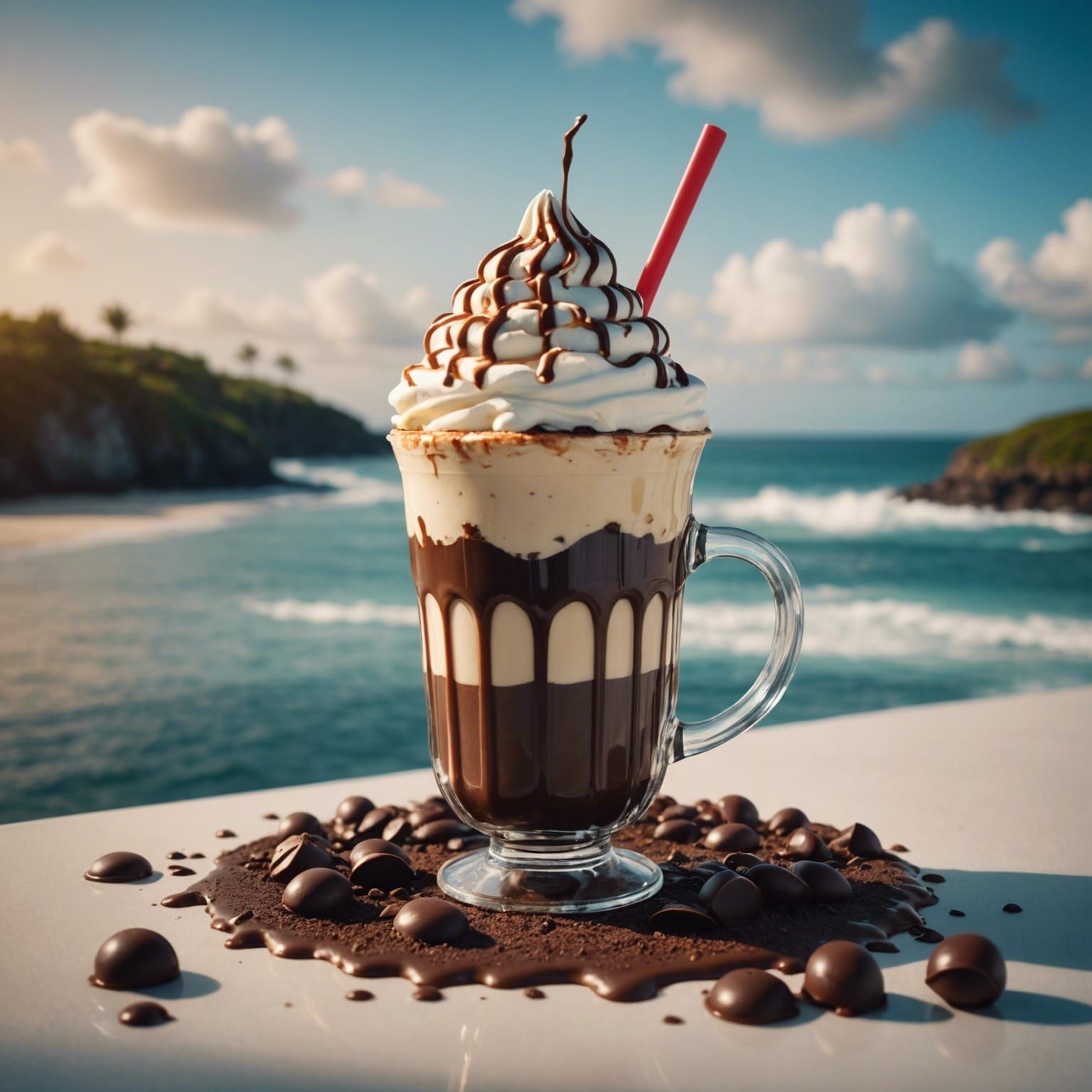 Cinematic Chocolate Sundae Island in Vanilla Sea