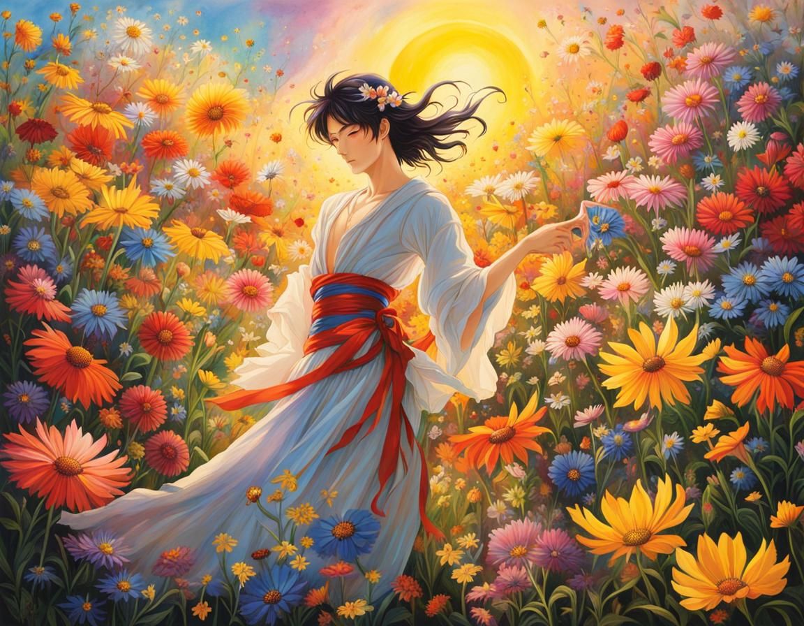 Ethereal Fairy Dances in Vibrant Wildflowers