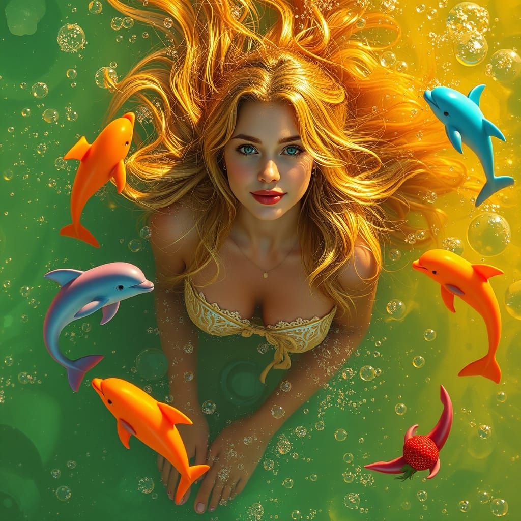 Dreamlike Soda Ocean with Candy Dolphins