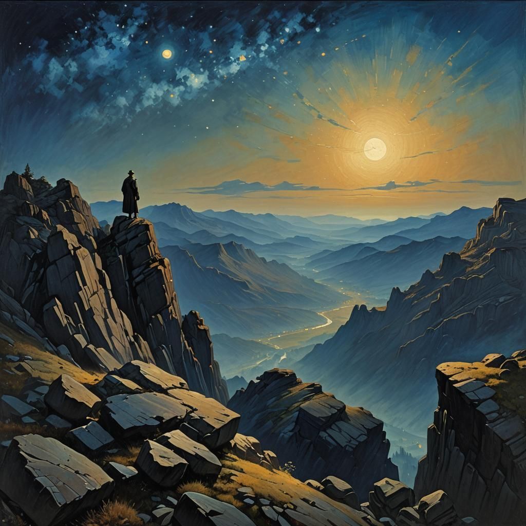 Dreamy Starry Night Landscape in Romantic Style