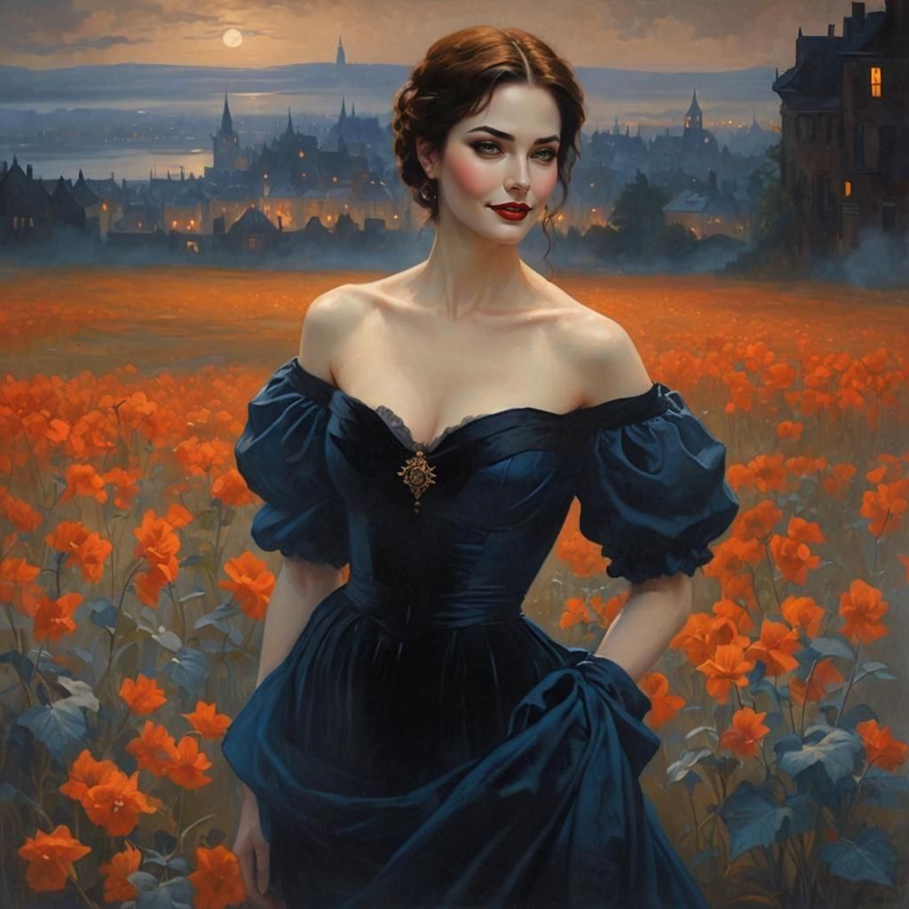 Nocturnal Field Painting in Noir Style