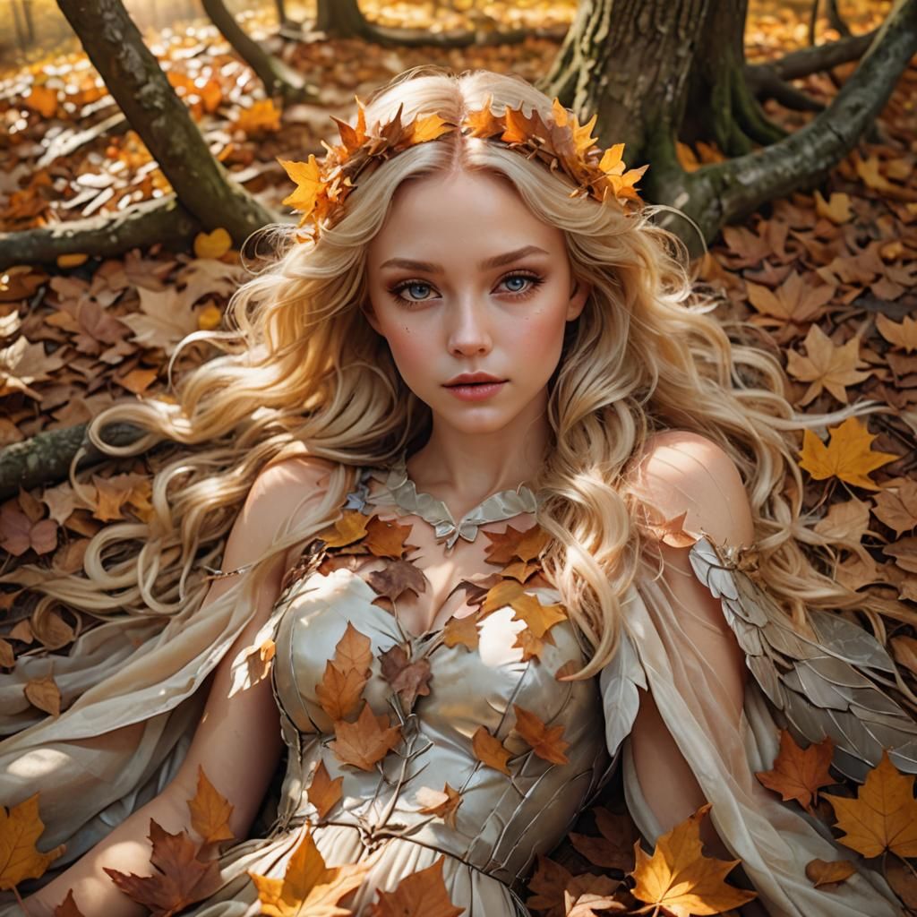 Autumn Fairy in Forest, Fantasy Art