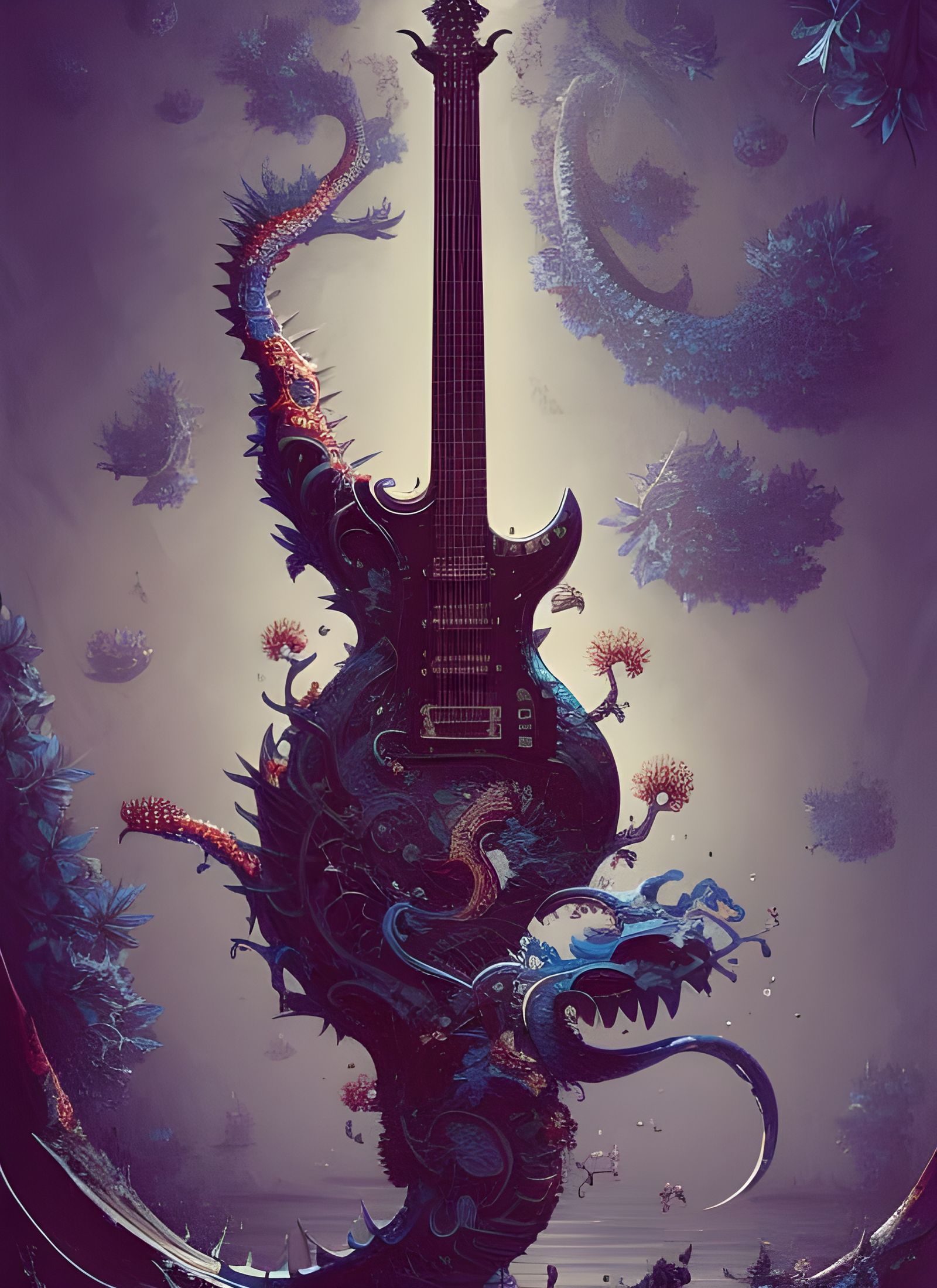 Surreal Electric Guitar in Ornate Gaudí Style