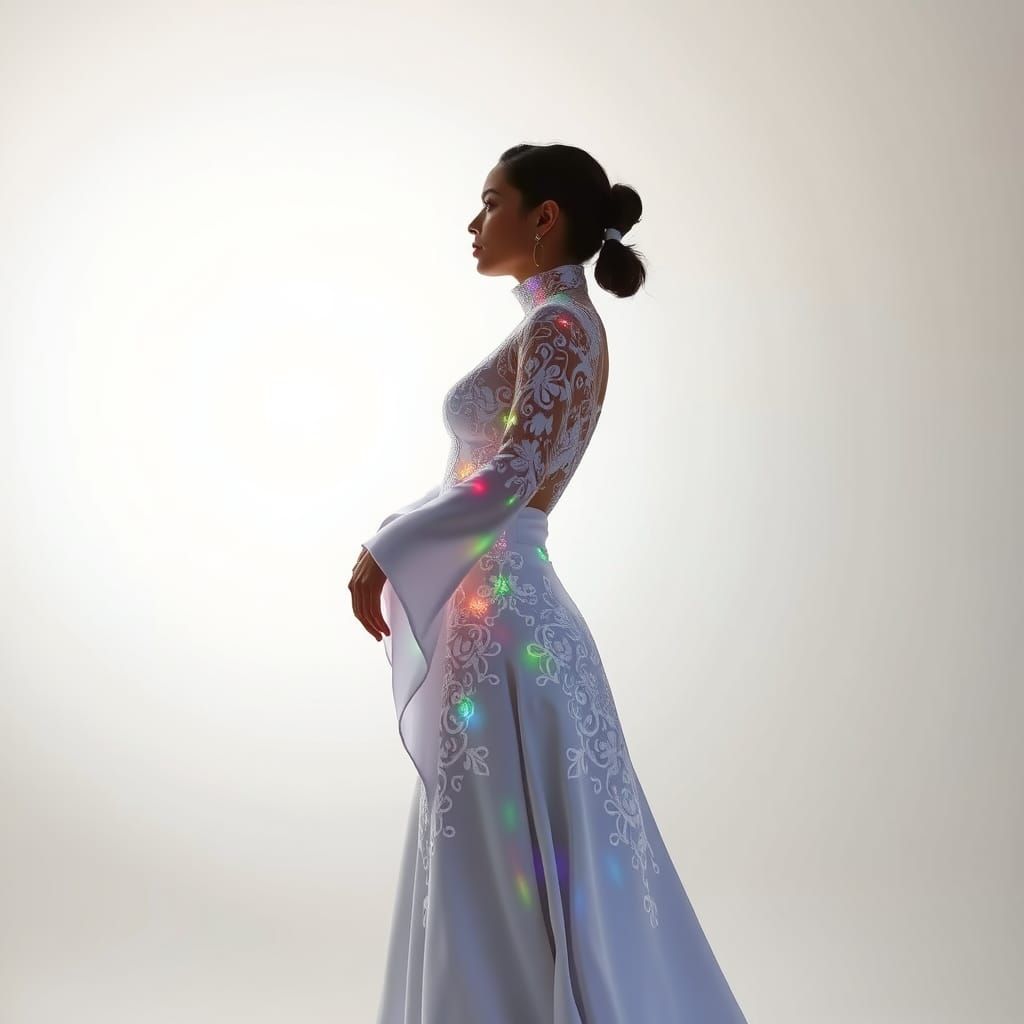 Holographic Lace Gown on Young Woman