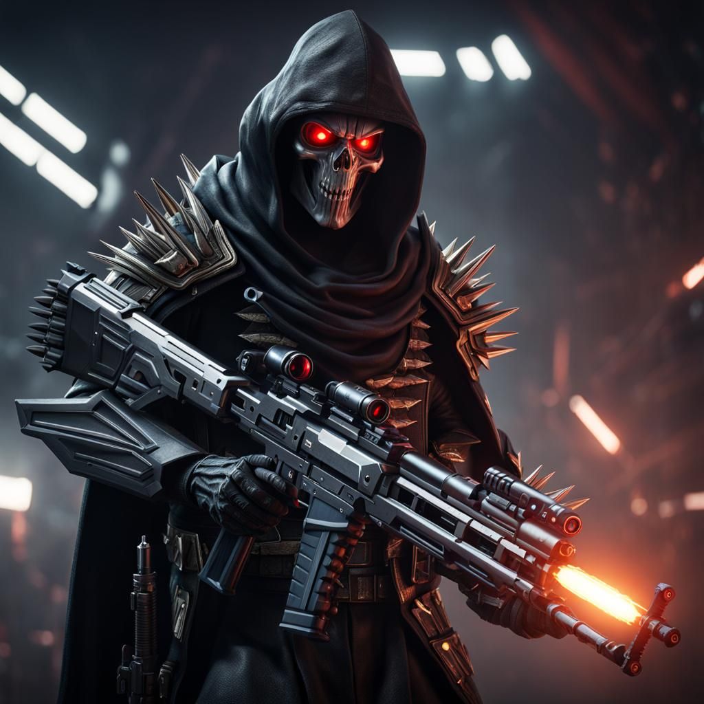 Grim Reaper in Spiked Armor with Laser Rifle