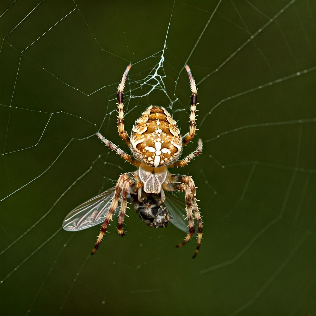 Spider Catches Fly in Web, Nature Photography