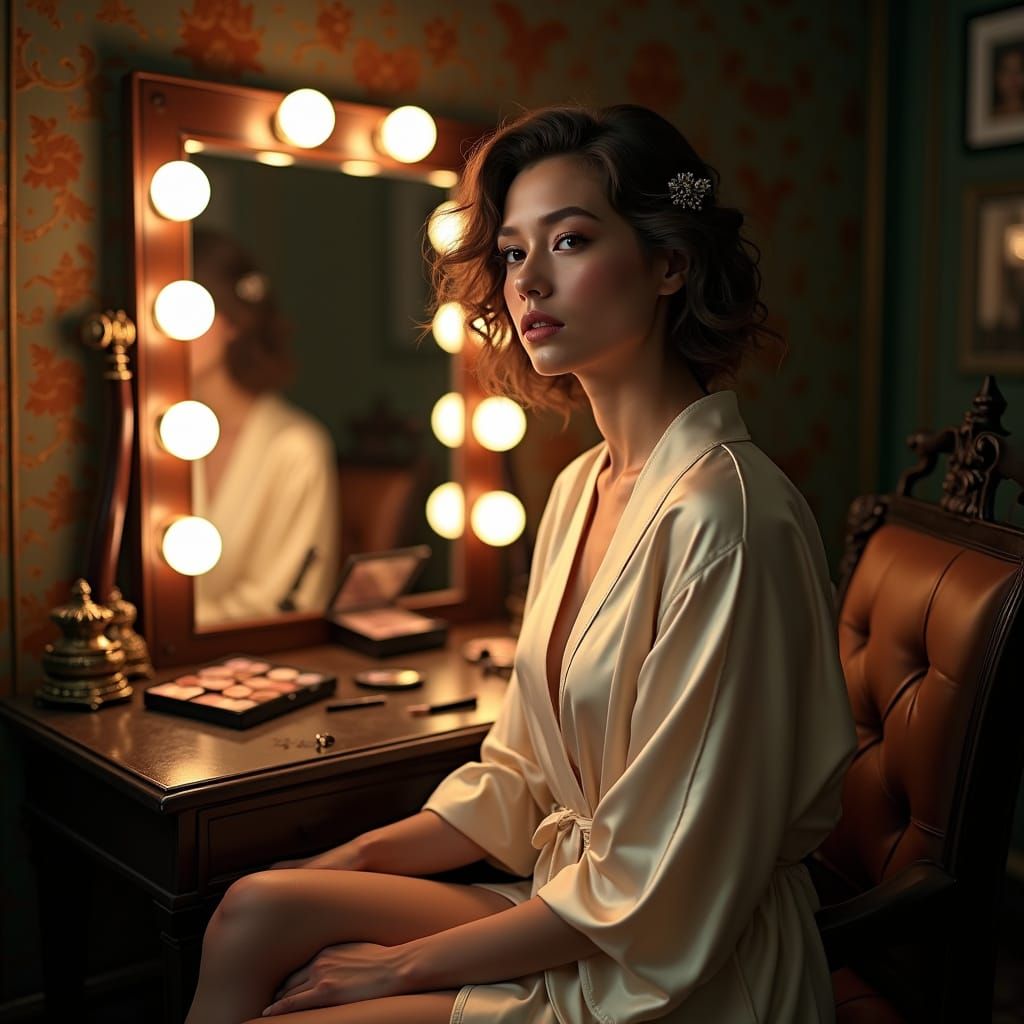 Elegant Actress in Art Nouveau Theater Setting