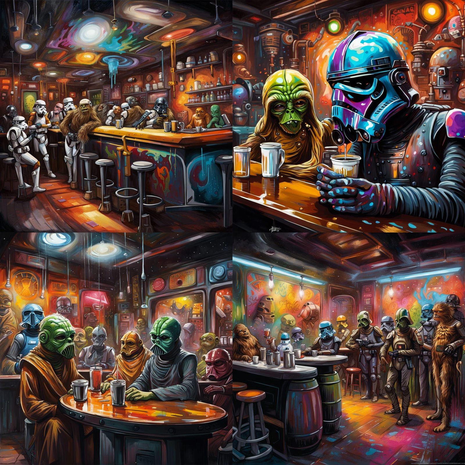 Star Wars Cantina Scene in Graffiti Art Style