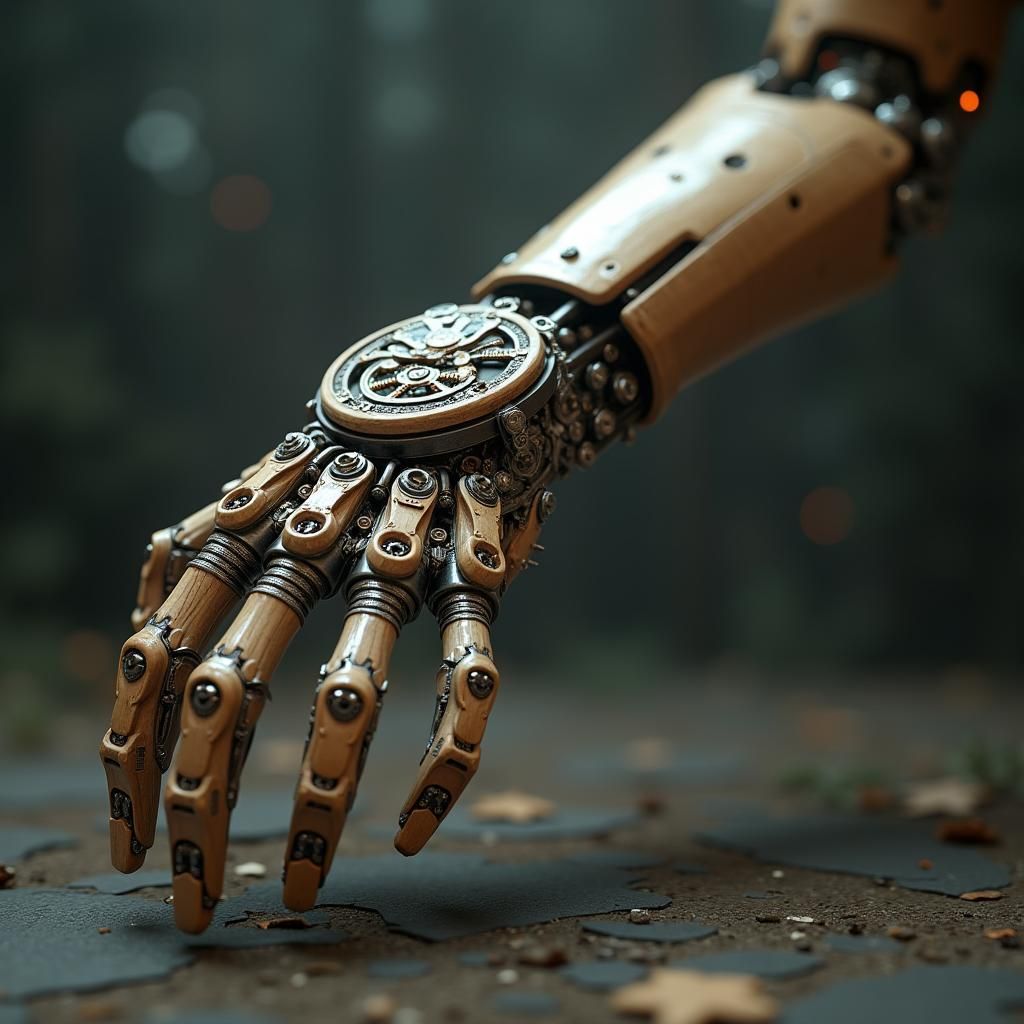 Timber Cybernetic Arm with Clockwork Details