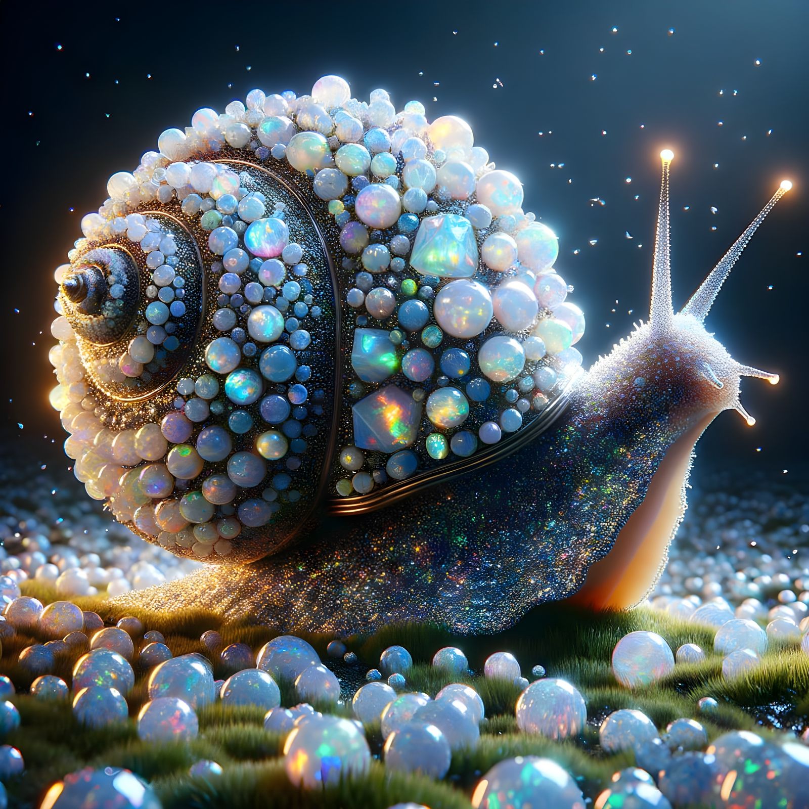 Opalescent Snail in Dreamlike Landscape