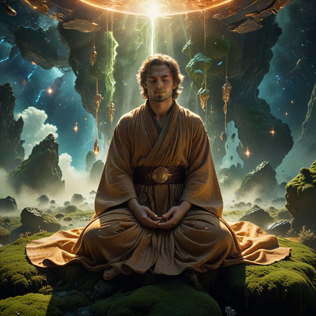 Jedi Meditation in Cosmic Fantasy Art Style