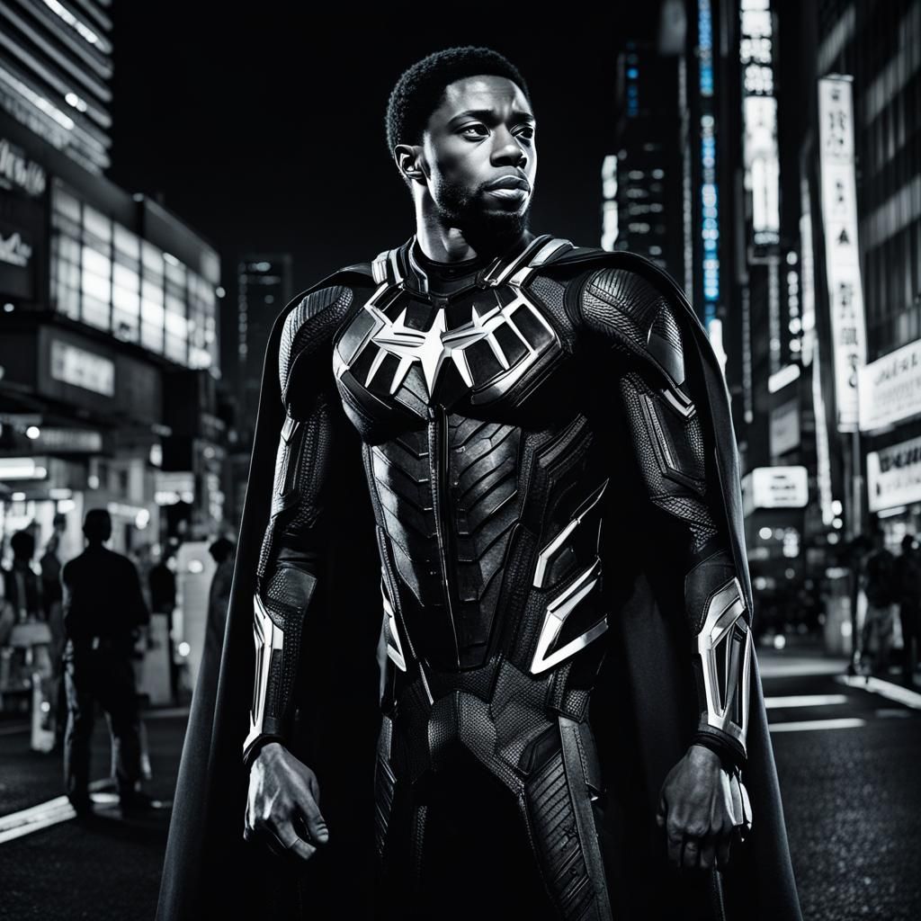 Superhero in Downtown Tokyo at Midnight