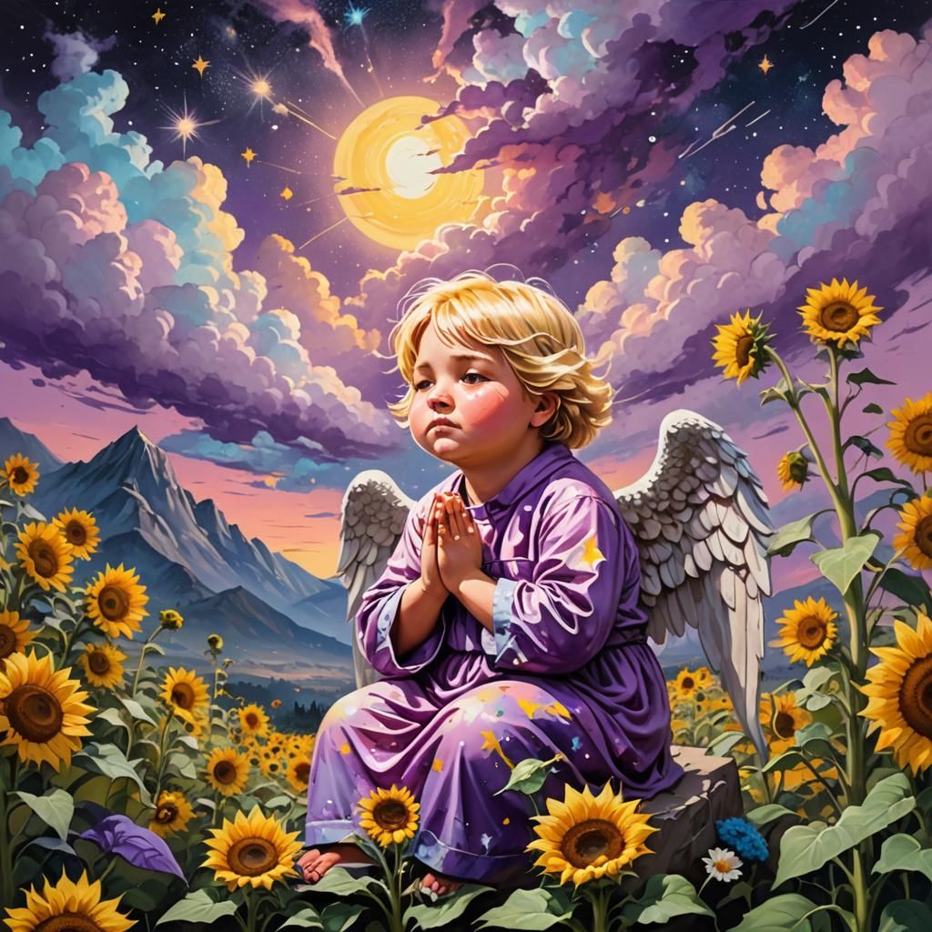 Angel on Sunflower Mountain in Graffiti Art Style