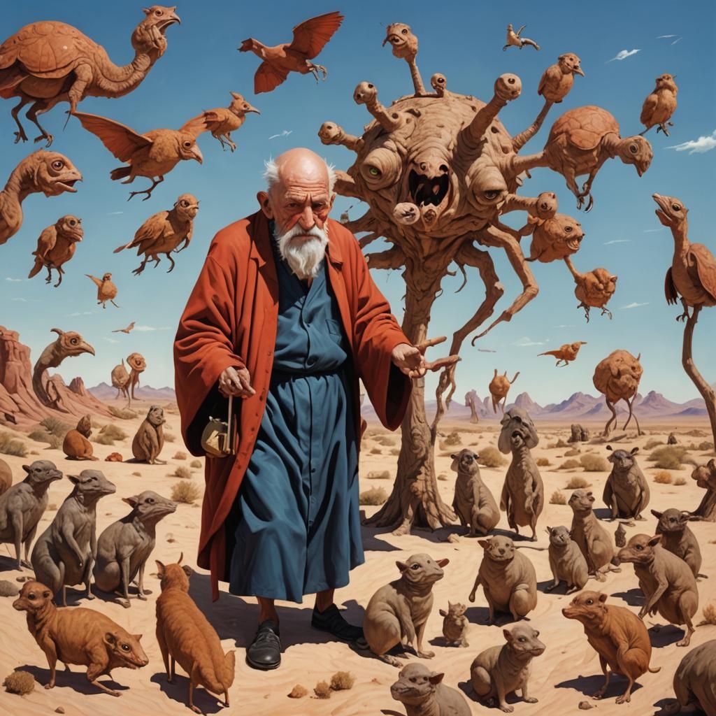 Surreal Desert Scene with Strange Creatures