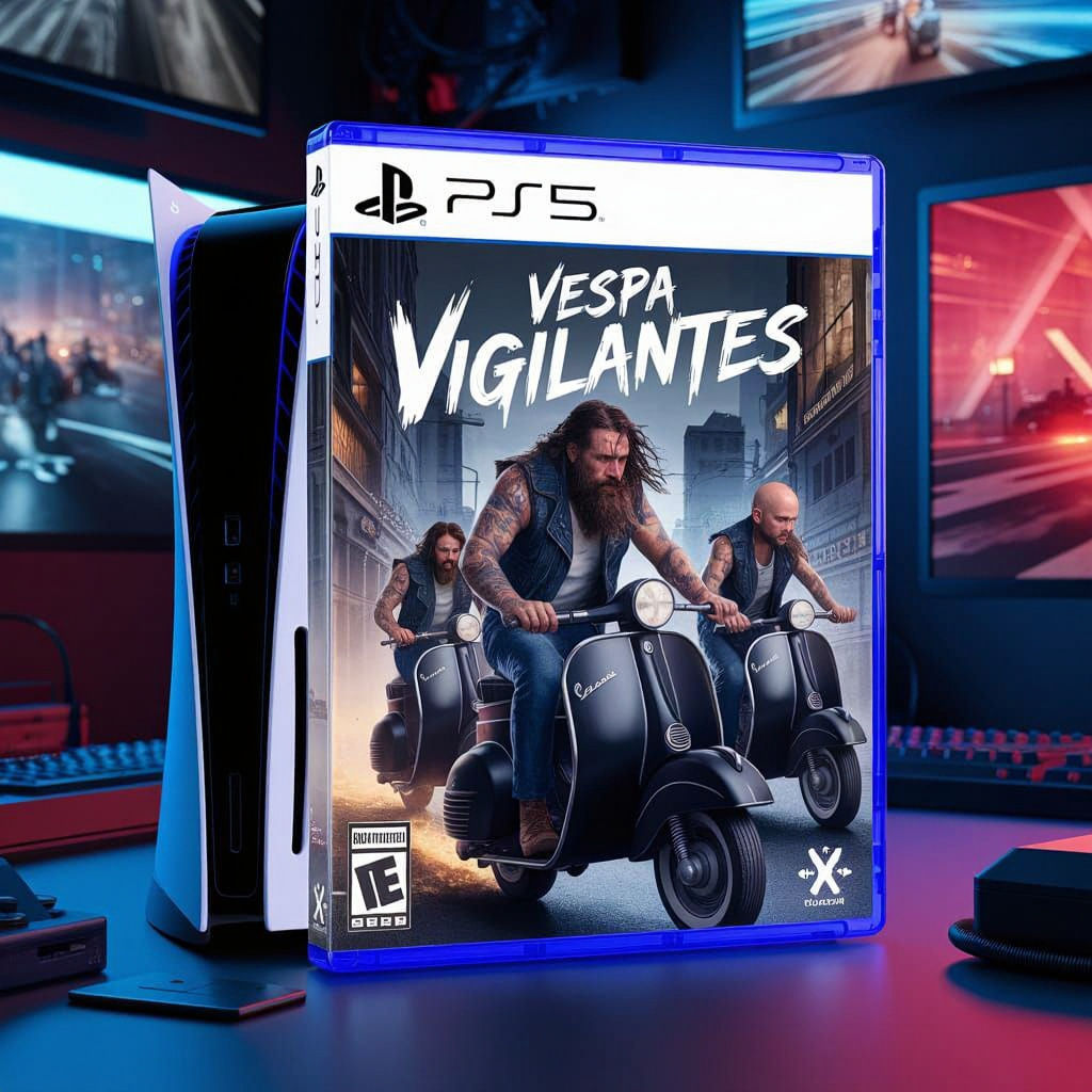 Vespa Vigilantes Game Cover: Sci-Fi Biker Gang