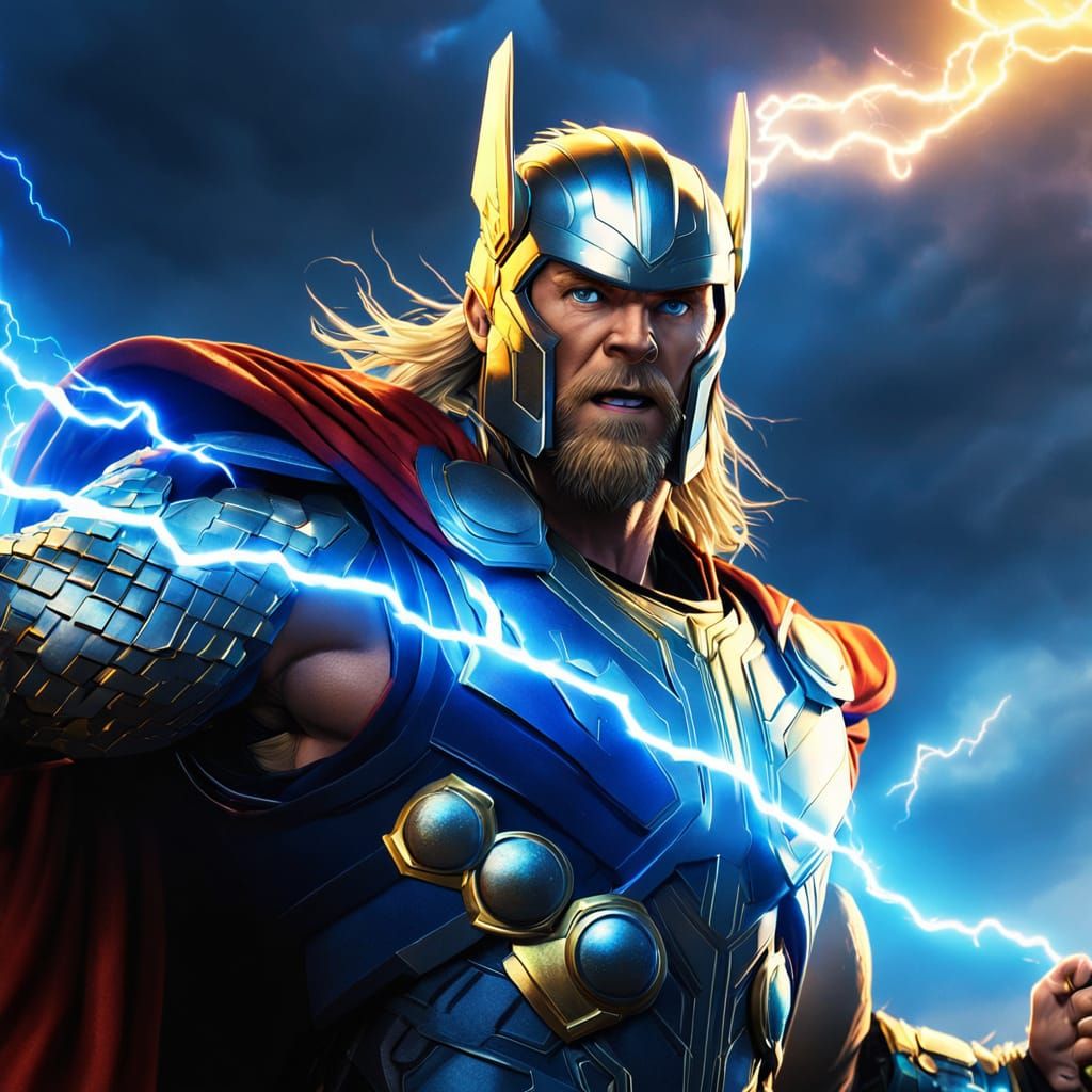 Thor Wields Lightning at Sunrise: Comic Book Art