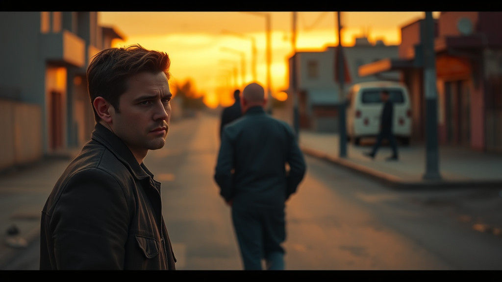 Melancholic Goodbye on a Deserted Street at Sunset