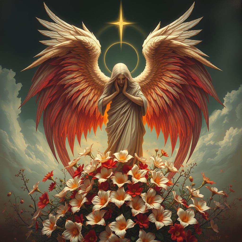 Angel of Death in a Vibrant Floral Apocalypse