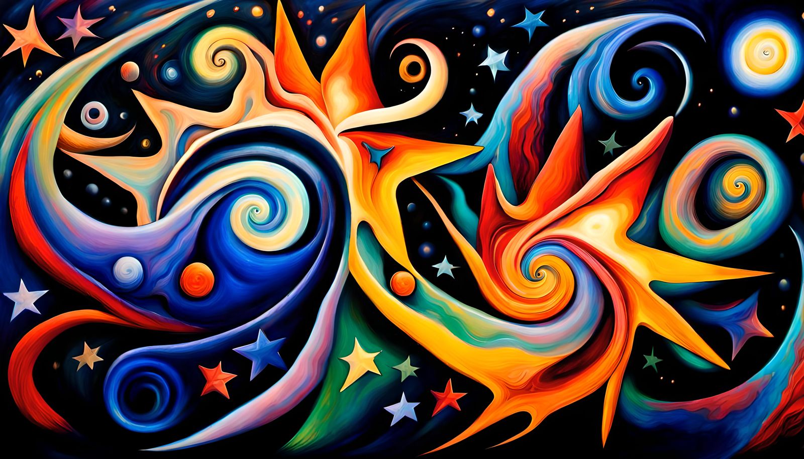 Cosmic Star-Beings Dancing in Dreamy Impasto Oil Style
