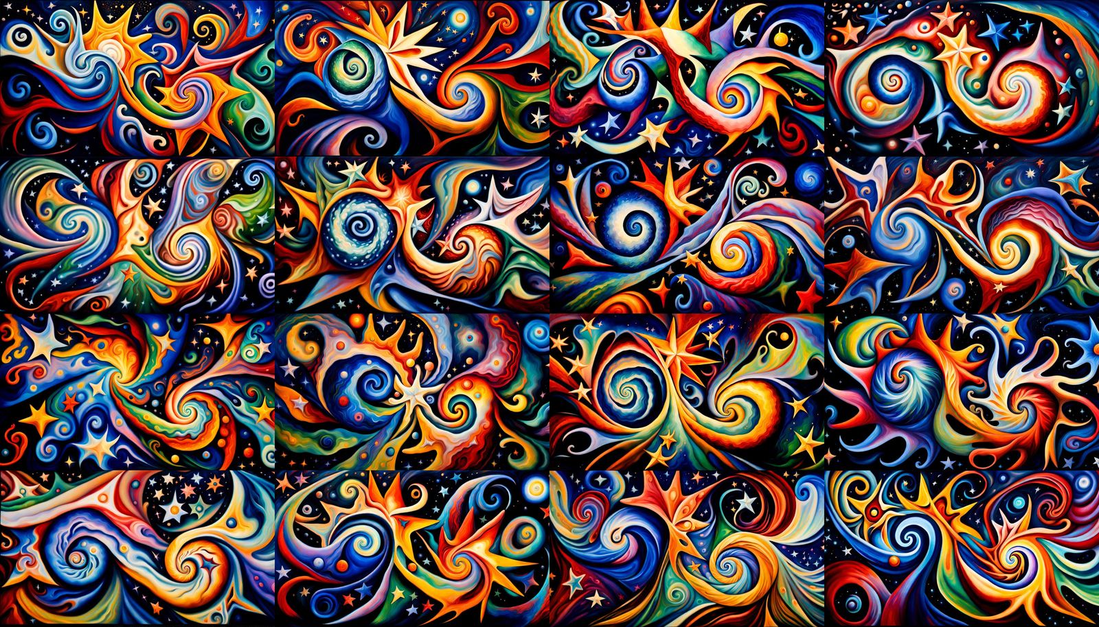 Cosmic Star Dance in Impasto Oil Painting