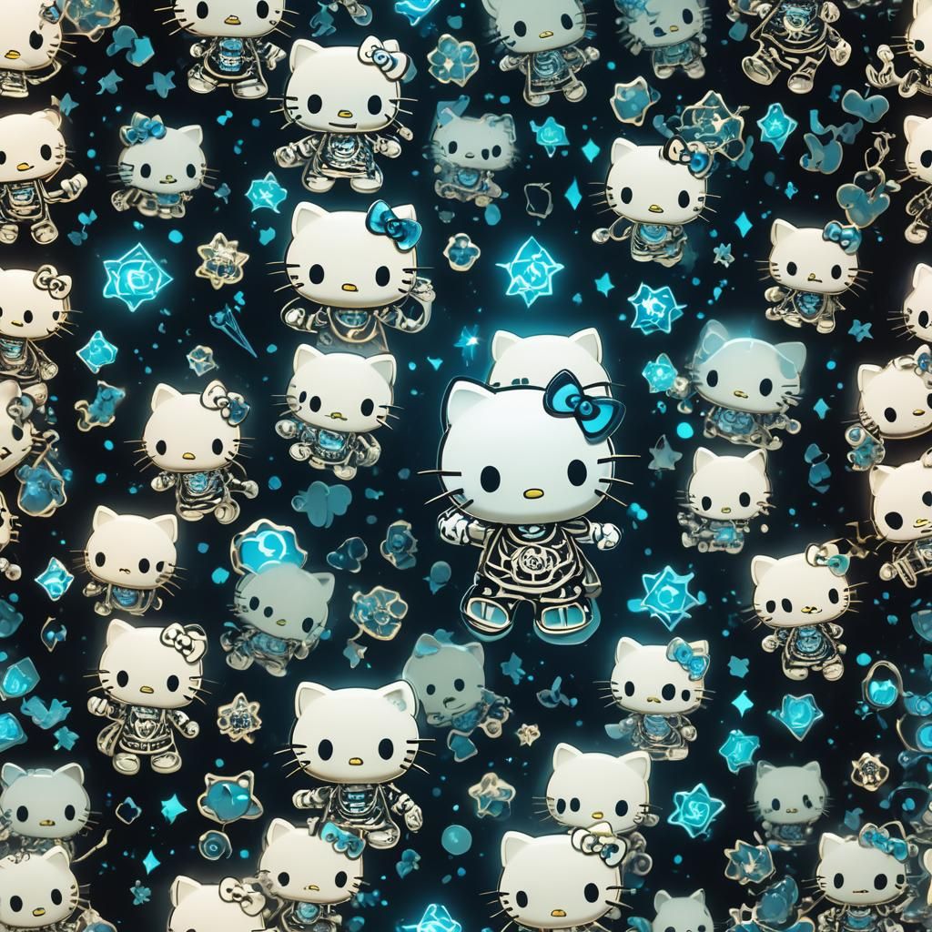 Glowing Hello Kitty Skeleton in a Galaxy