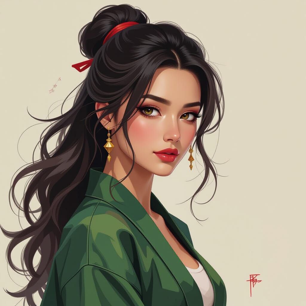 Impasto Gouache Painting of a Woman with Flowing Hair