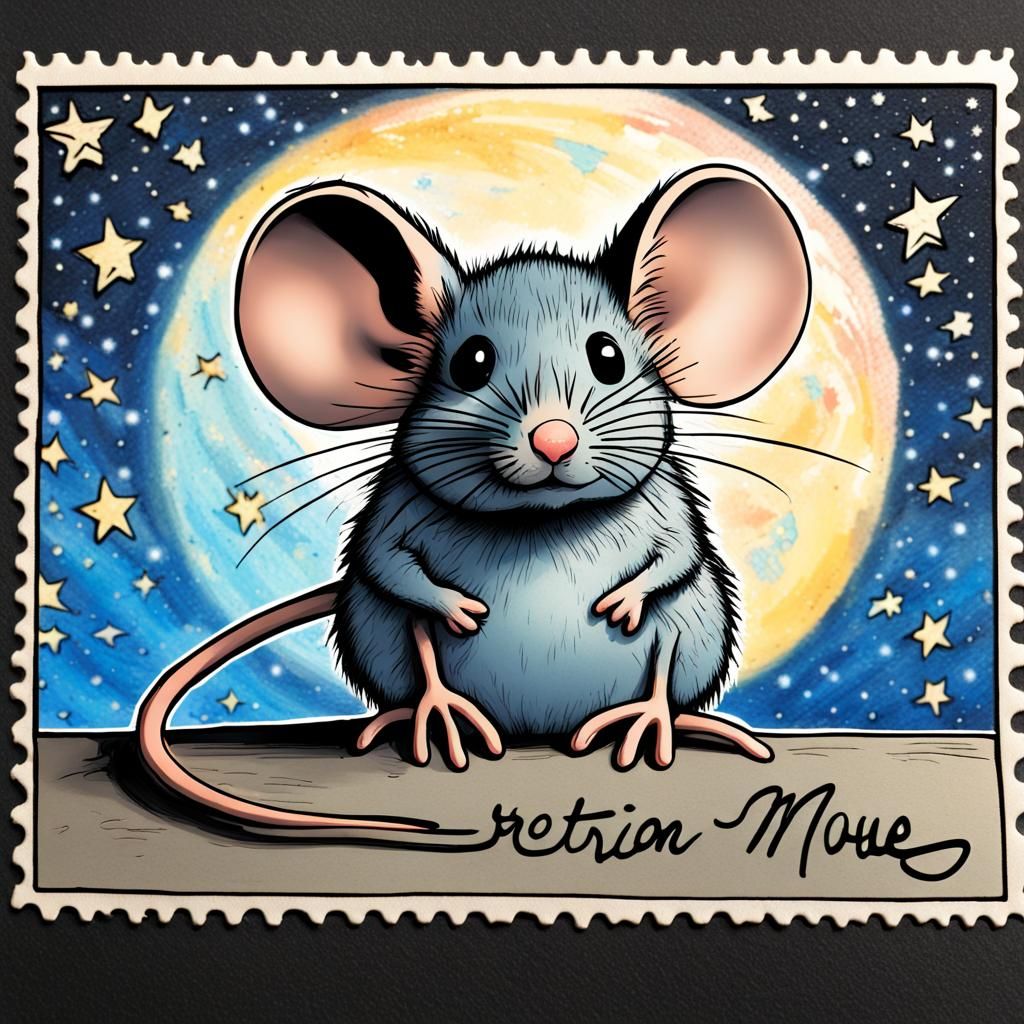 Mouse Postcard with Starry Night Background