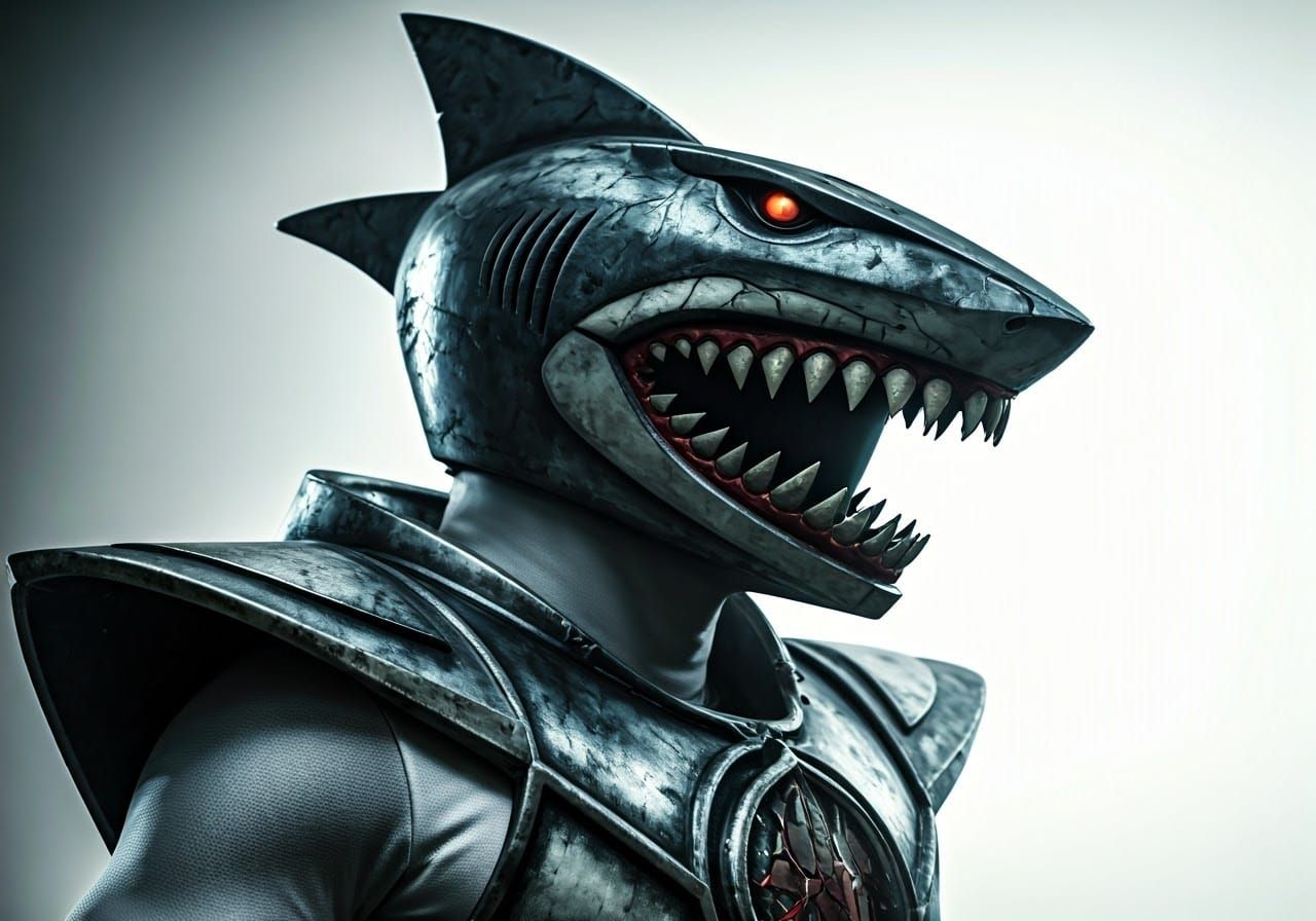 Shark Power Ranger in Retro Sci-Fi Style