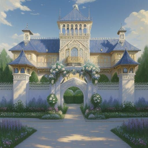 Surreal Wooden Gate in Impressionist Landscape