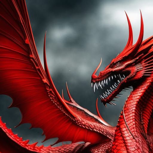 Elegant Red Dragon in Watercolor Anime Style