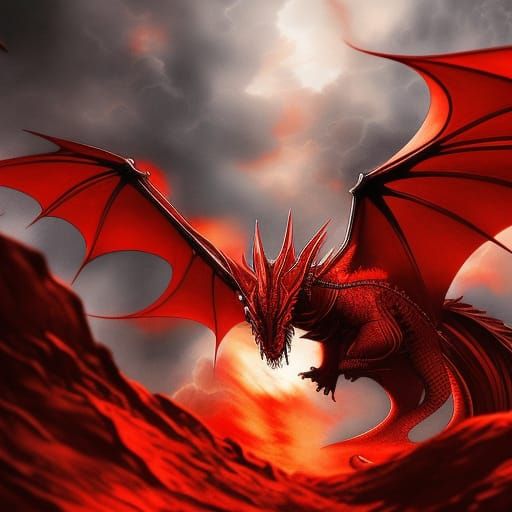 Anime Red Dragon in Watercolor and Ink