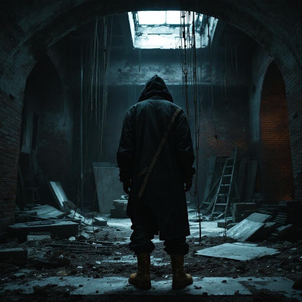 Abandoned Village House in Futuristic Noir Style