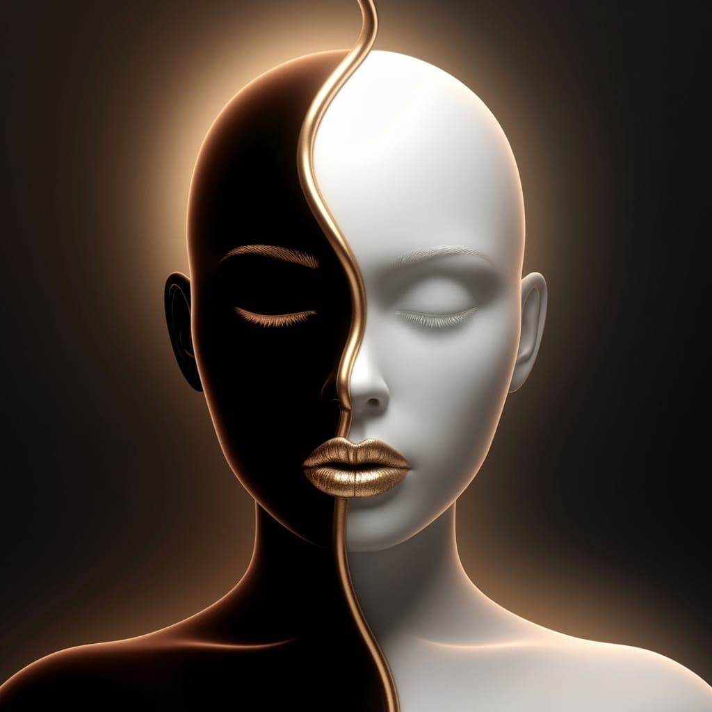 Dual-Faced Goddess in Golden Harmony