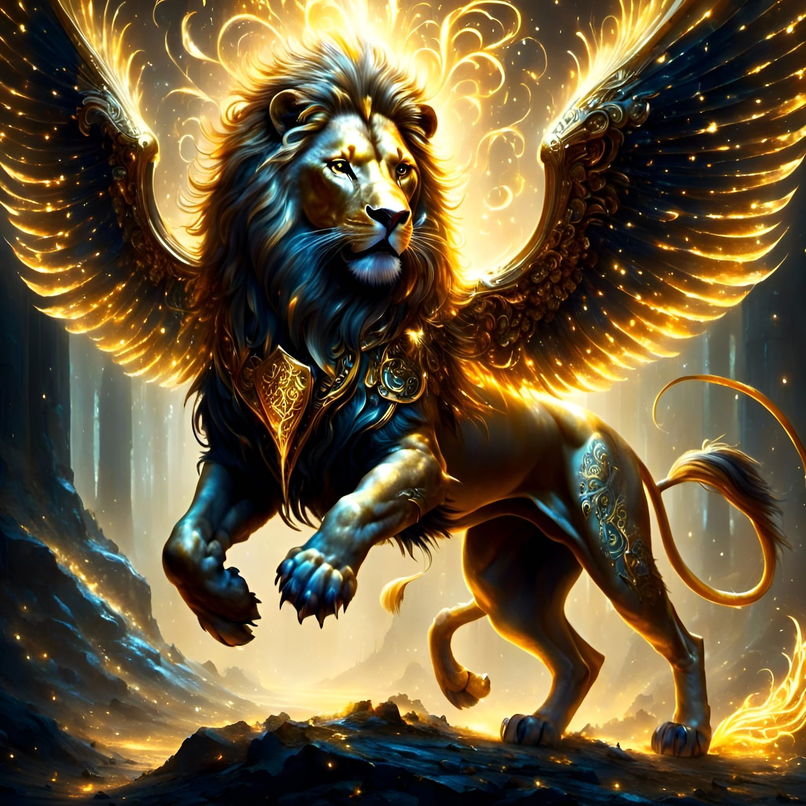Lion, Porcupine, Pegasus Hybrid with Golden Runes