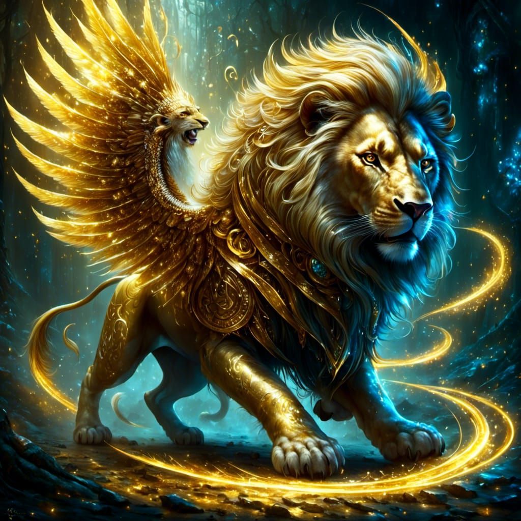 Lion, Porcupine, and Pegasus Hybrid with Runes