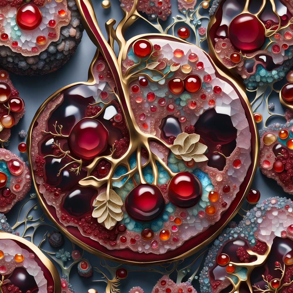 Fractal Cherries: Intricate Macro Shot in Cloisonne Style