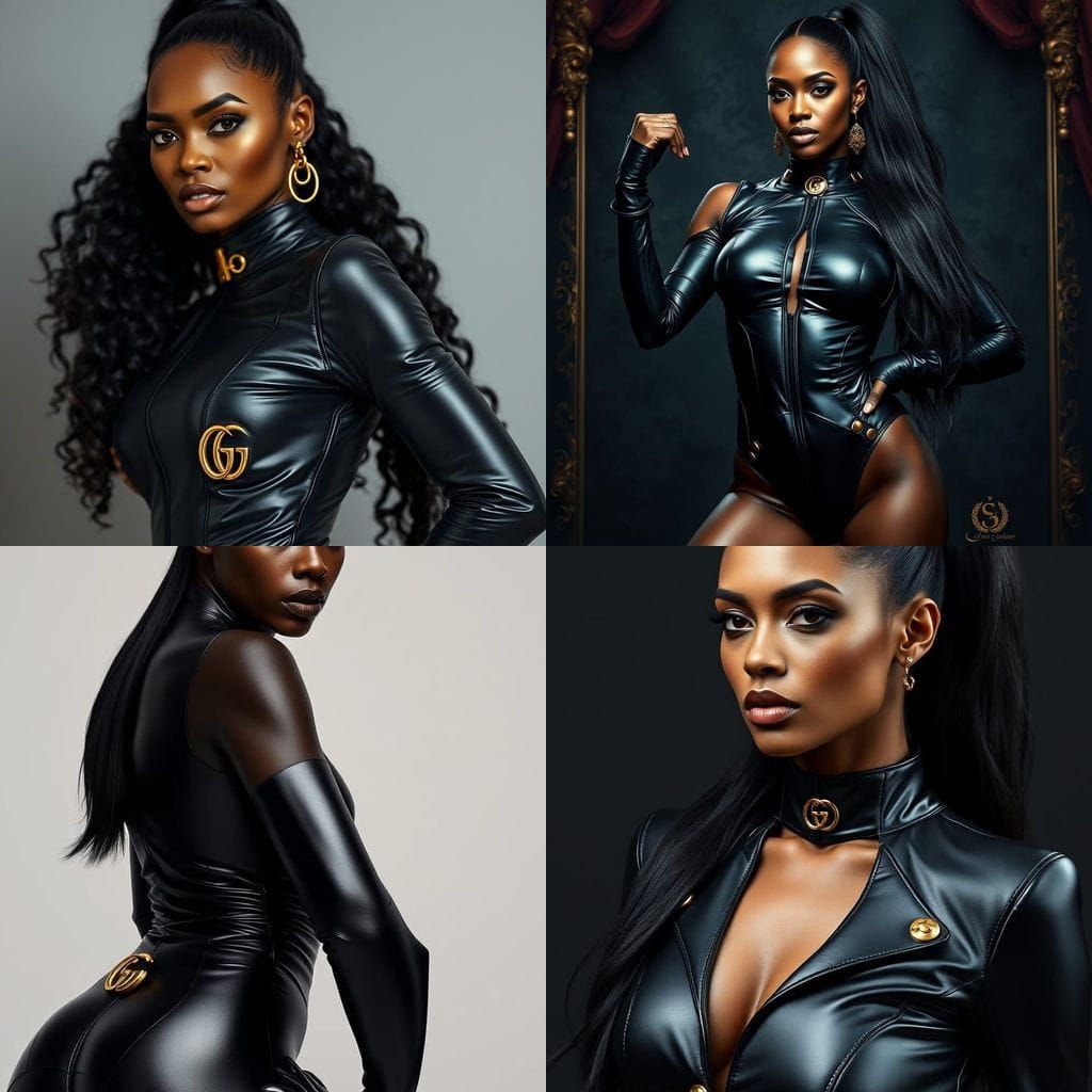 Hyperrealistic Ebony Supermodel in Custom Noir Leather Catsu...