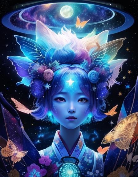 Fox Spirit in Starry Night: Cosmic Illustration