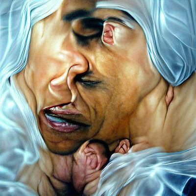 Hyperrealistic Portrait: Mother Mary and Barack Obama