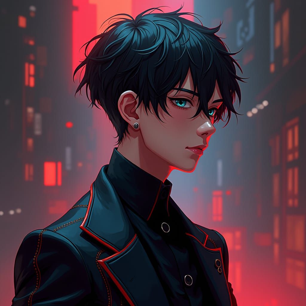 Anime-Style Portrait of Young Man in Suit