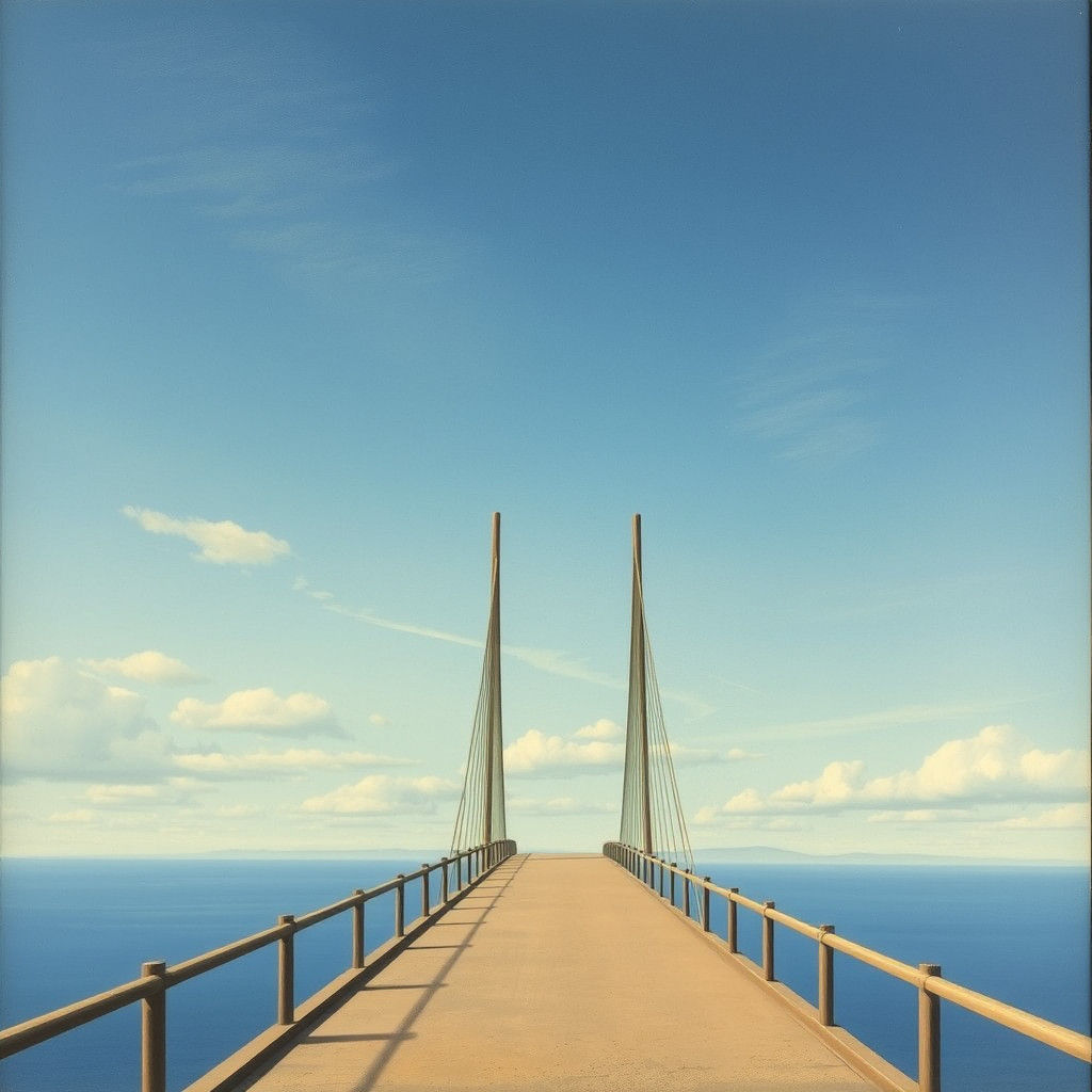 Surreal Unfinished Bridge in Magritte Style