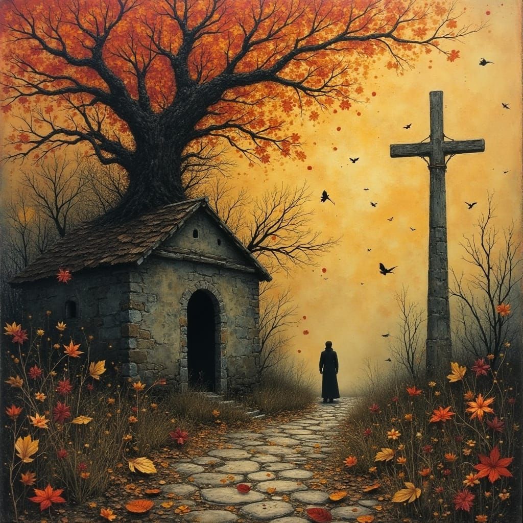 Autumnal Abstract Figures in Iridescent Hues