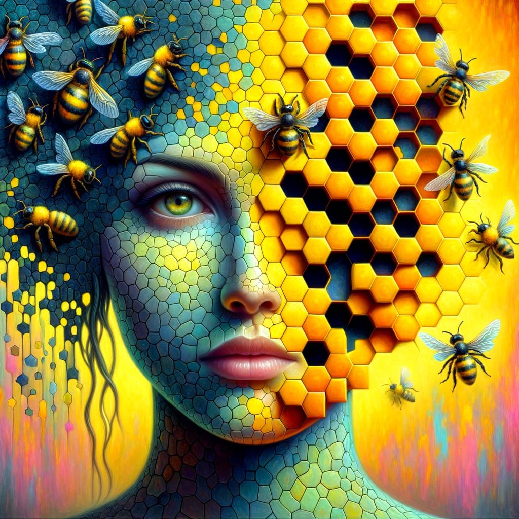 Surreal Woman: Hive and Puzzle Face