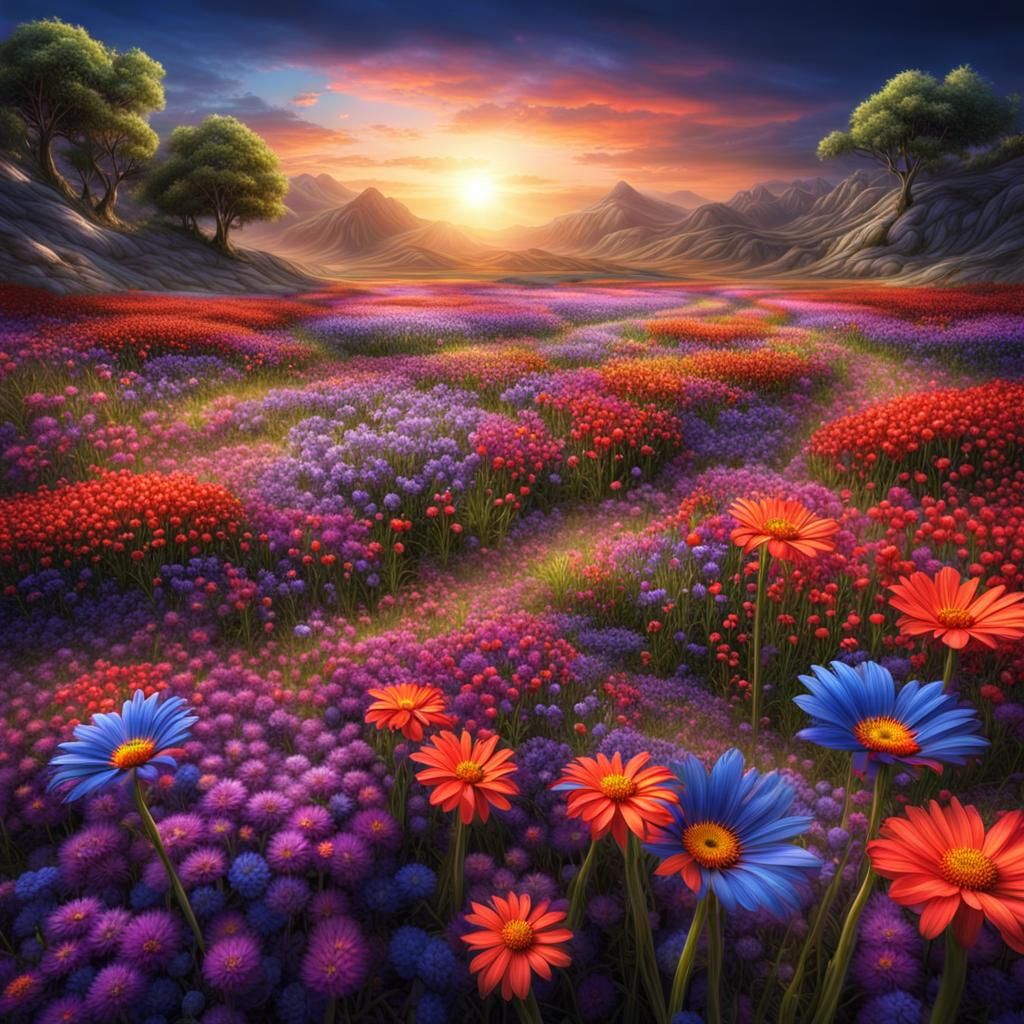 Enchanted Flower Field on Alien Planet in HDR