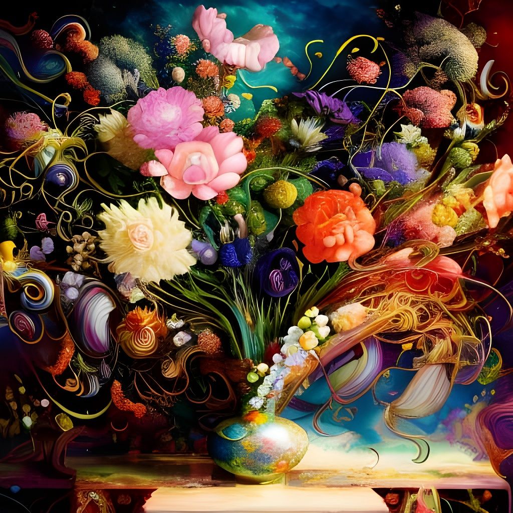 Surreal Flowers in Impossible Vase, Digital Matte Painting
