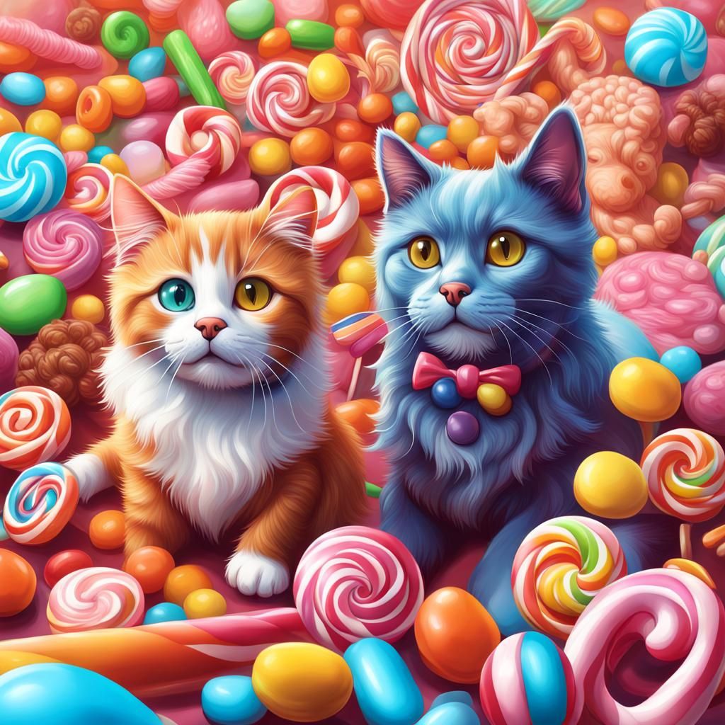 Playful Cat and Dog in Candy Art Style