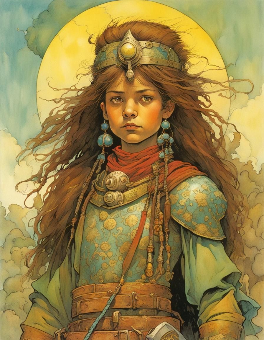 Teen Warrior Princess on Battlefield in Comic Book Style