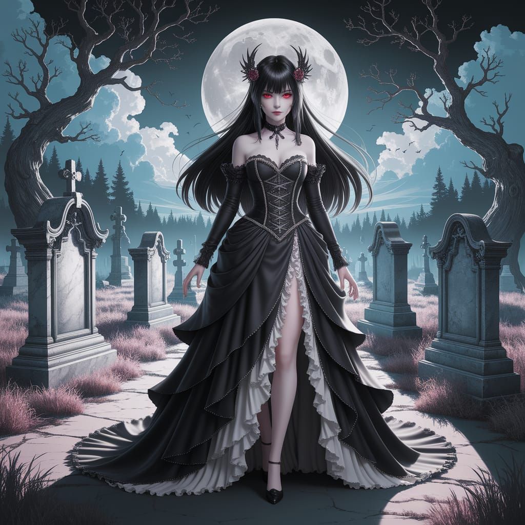 Vampire in Graveyard: Dark Fantasy 3D Anime Art